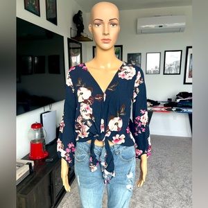 Ladies tie front floral blouse